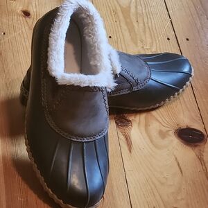 JBU Waterproof Green with brown upper rubber sole with Faux Fur Lining Slip-ons